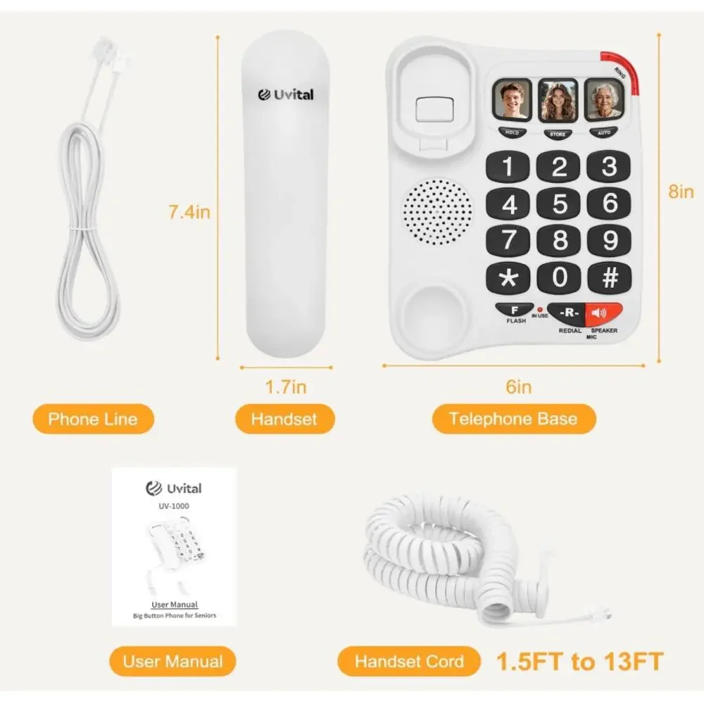 Uvital Big Button Phone for Seniors, Amplified Ringer and Loud Speaker - Picture 2 of 5